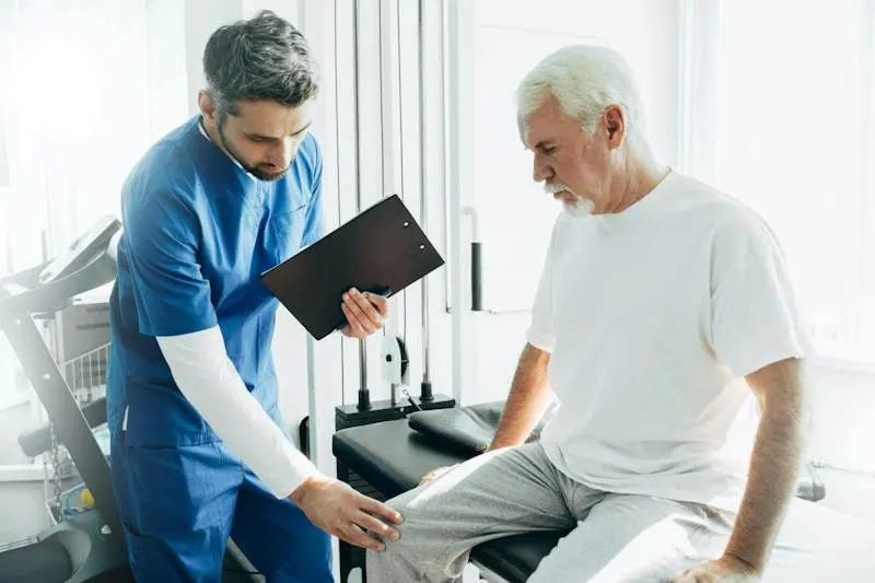 Therapist evaluating a patient's knee