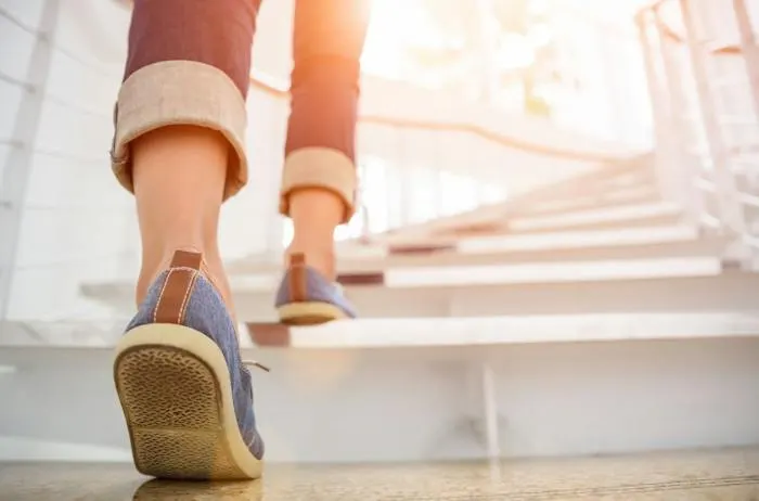 Walking confidently up stairs